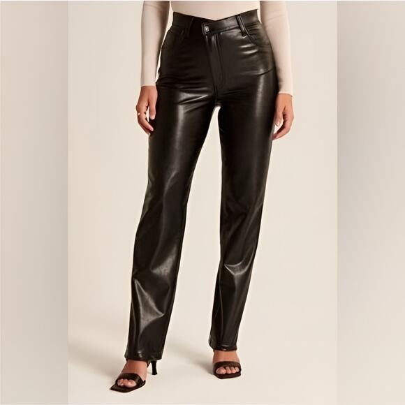 Abercrombie & Fitch 90s Straight Ultra High Rise Vegan Leather Pants Black 29/8s - Picture 1 of 6